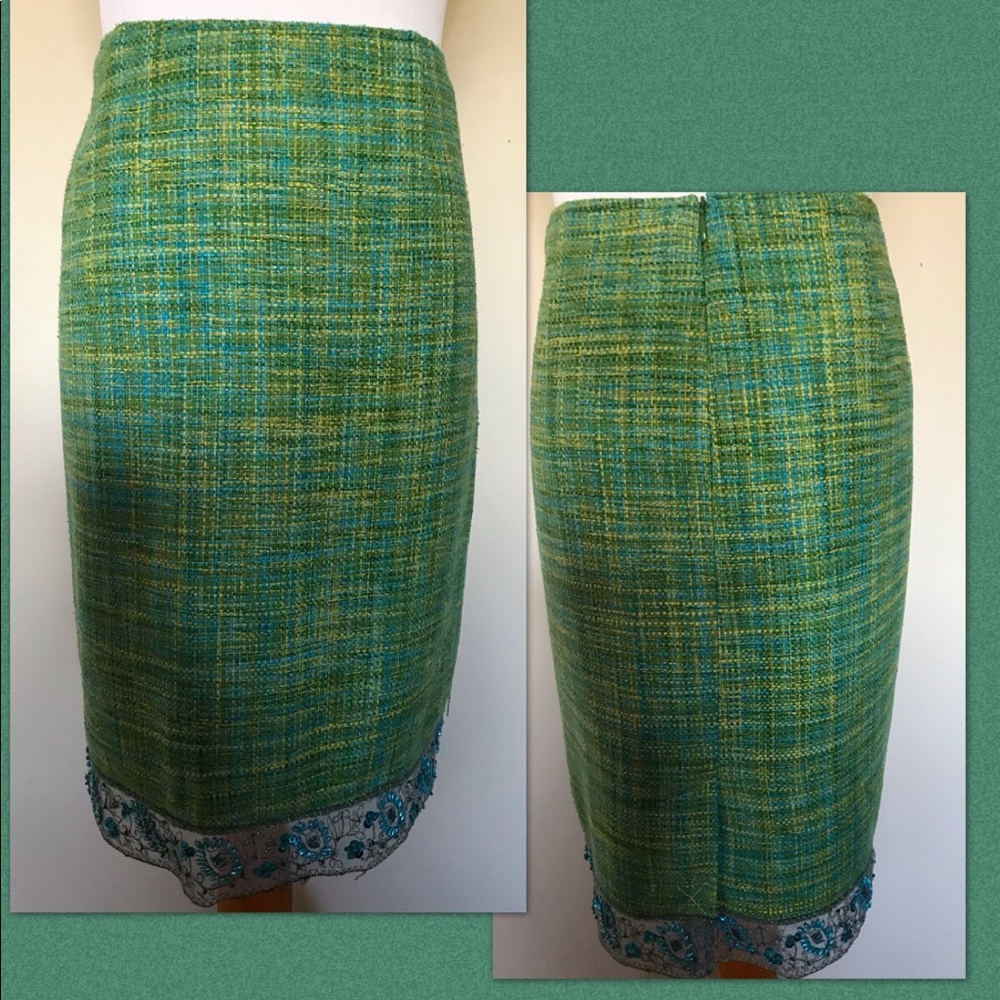 Tweed 100% Beaded Hem Straight Skirt